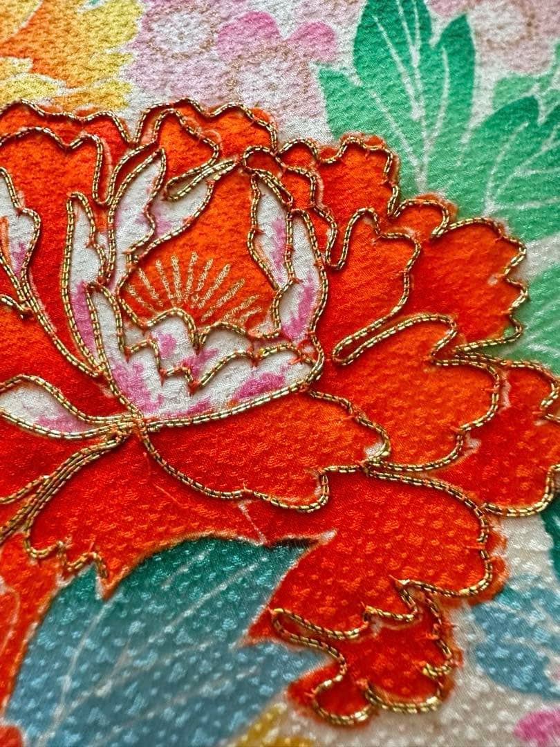 女の子 お祝い着 振袖 四季花模様 着物と帯のセット 七五三 レトロ 紫色