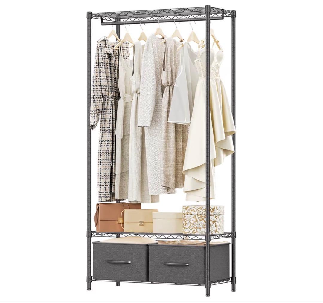 IZEUK ハンガーラック 3段 収納棚　90×40×184cm ダークグレー