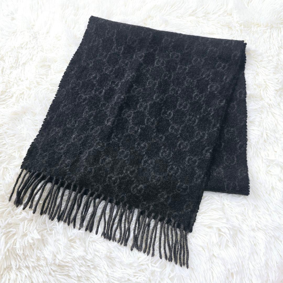 美品✨ グッチ カシミヤ100％ GG 総柄　マフラー グレー