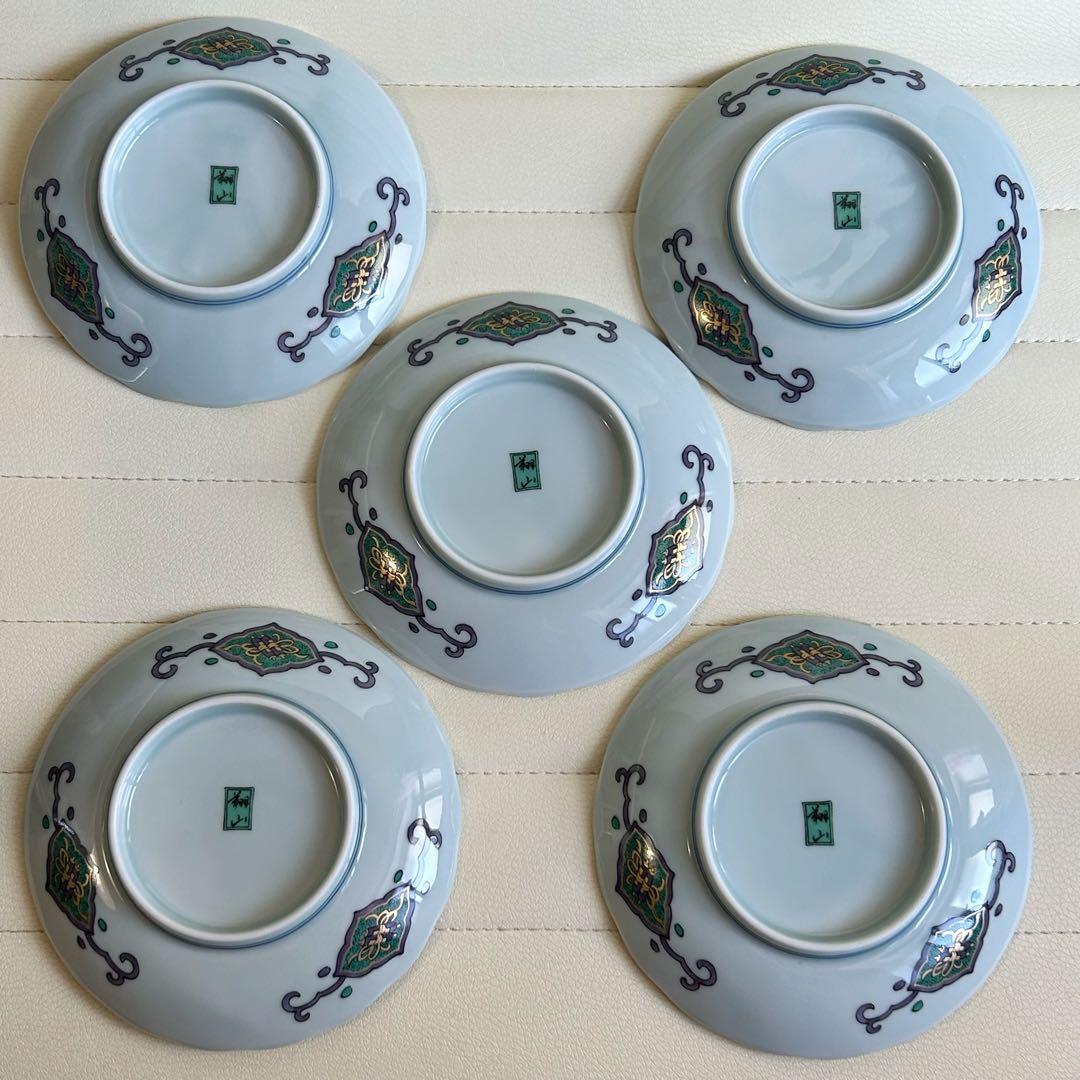 第一陶器　翔山窯　金襴手　金彩古伊万里　菊割皿　5枚セット　銘々皿　輪花皿　色絵