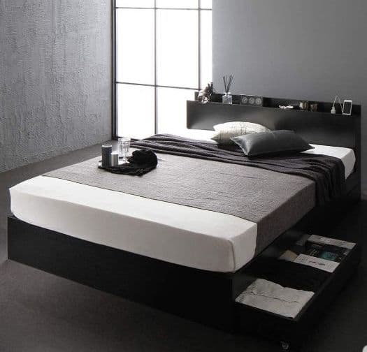 セミダブルサイズベッド収納コンセント付き ブラック