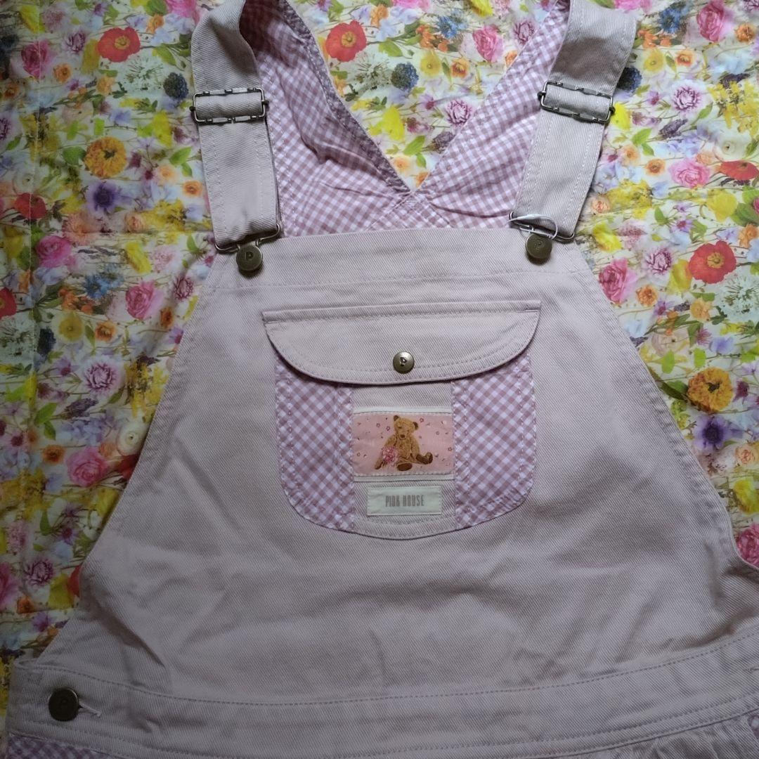 ピンクハウス　ジャンパースカート　くまネームワッペン付き　サロペットスカート