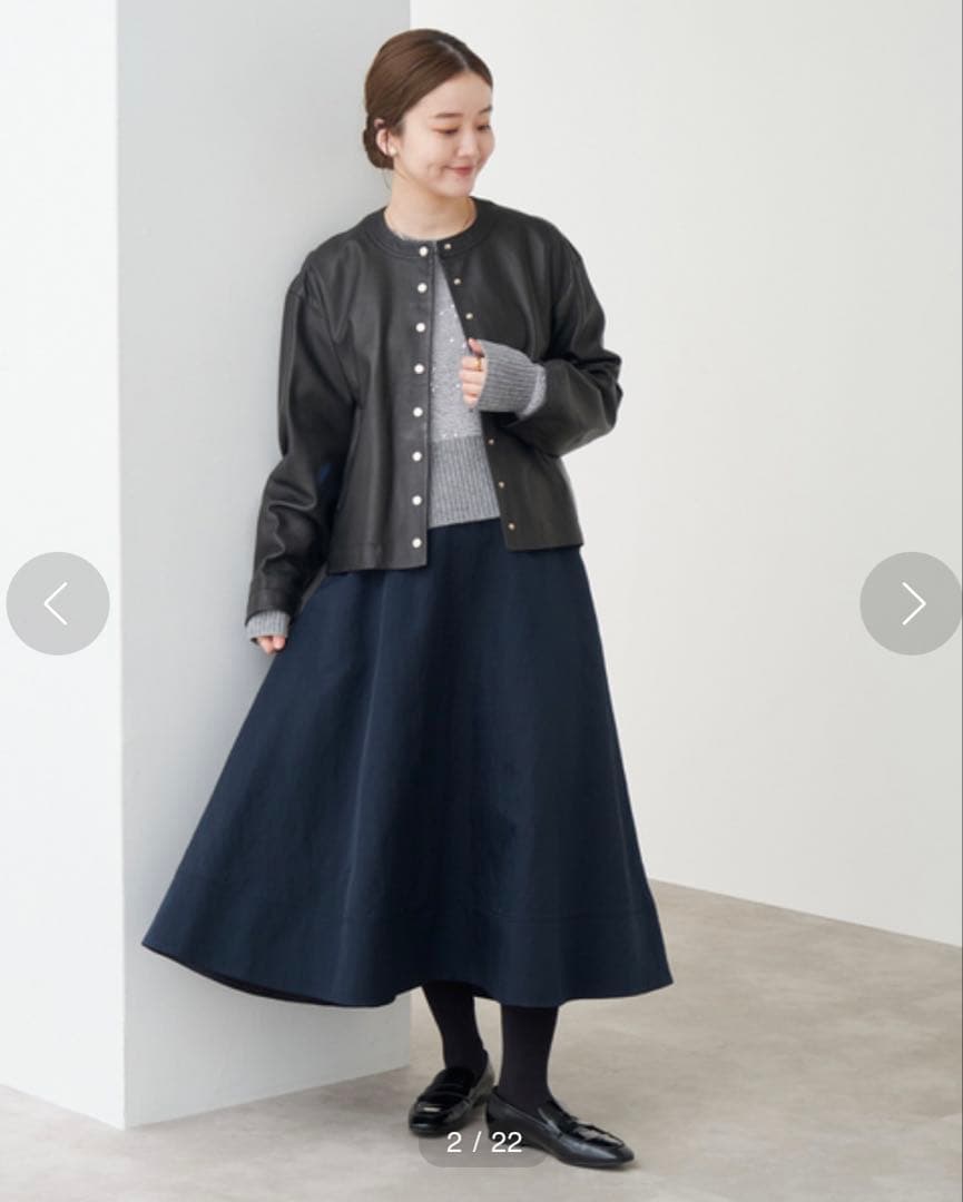 IENA シープクルーネックブルゾン　レザージャケット