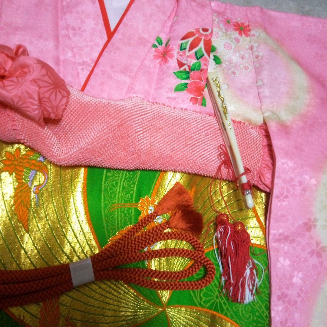 七五三【可愛いピンク振袖】『正絹袋帯付き』小物付きセット