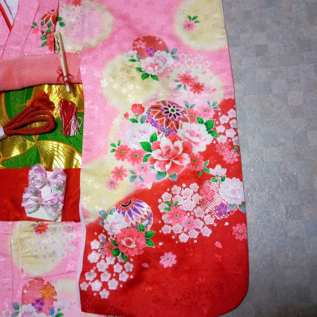 七五三【可愛いピンク振袖】『正絹袋帯付き』小物付きセット