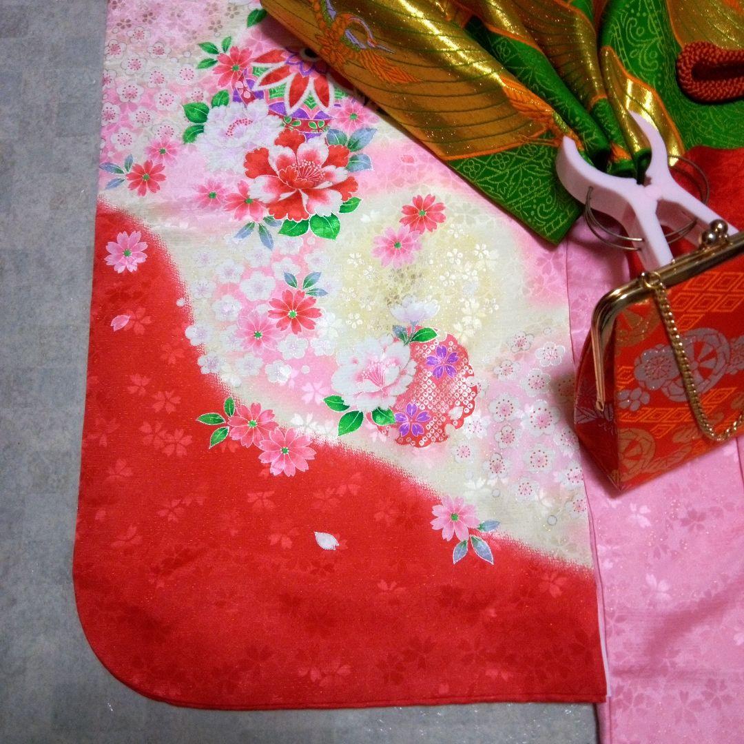 七五三【可愛いピンク振袖】『正絹袋帯付き』小物付きセット