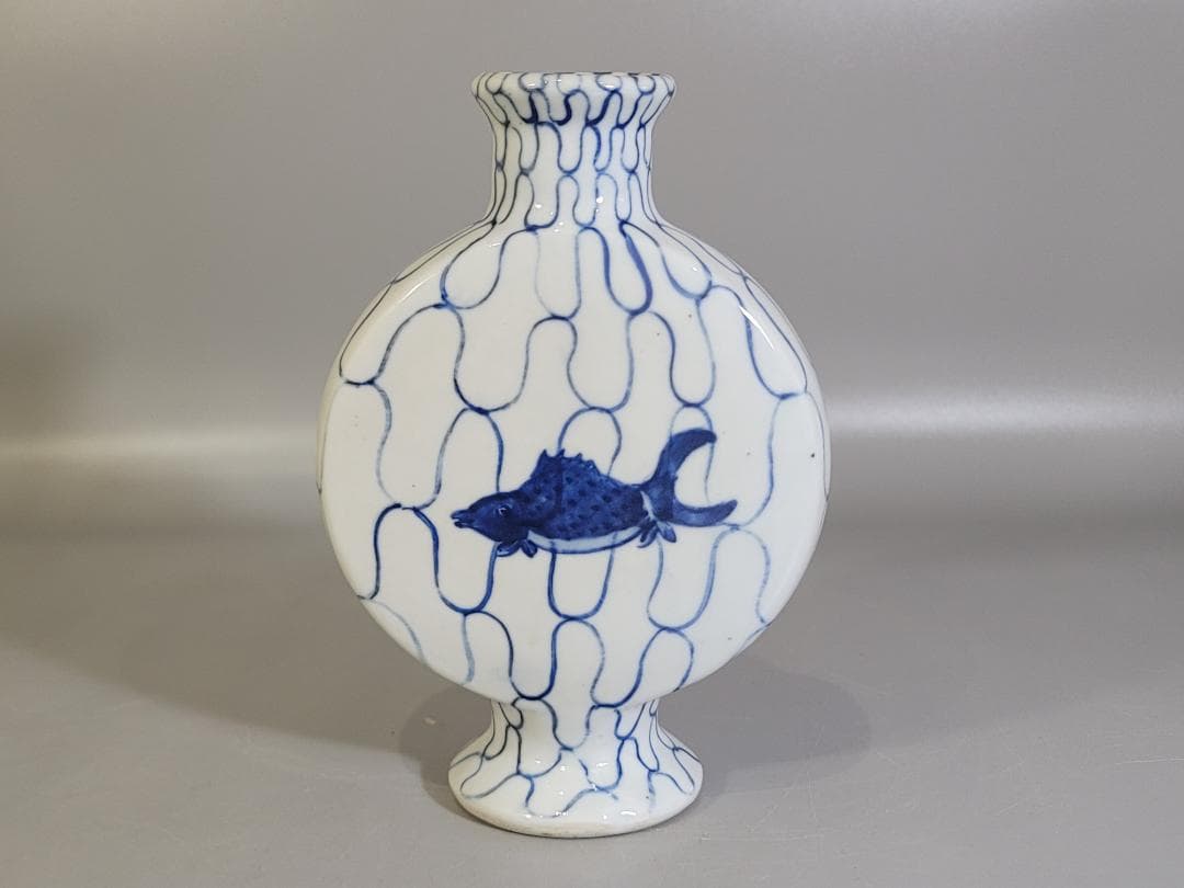 古美術 時代物 五良大甫 呉祥瑞造 染付 網魚紋 花瓶