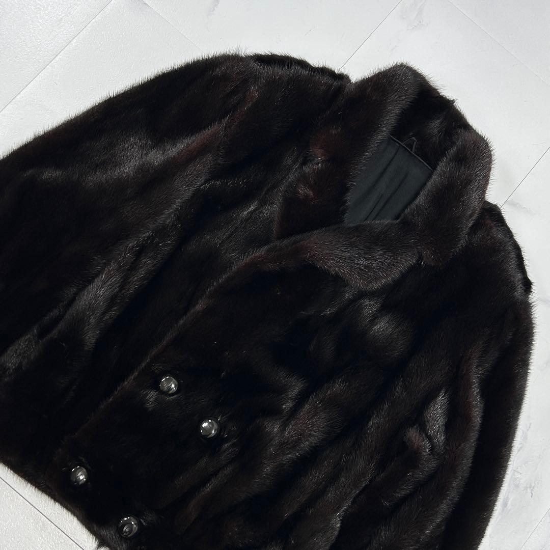 高級 XLサイズ ブラックミンク ダブル ジャケット メンズ なめし柔らか 艶艶