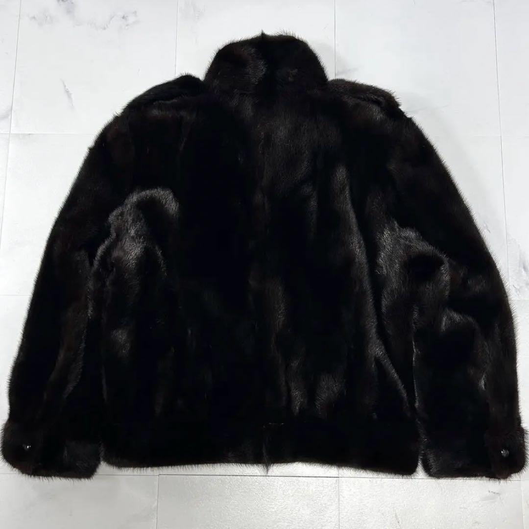 高級 XLサイズ ブラックミンク ダブル ジャケット メンズ なめし柔らか 艶艶