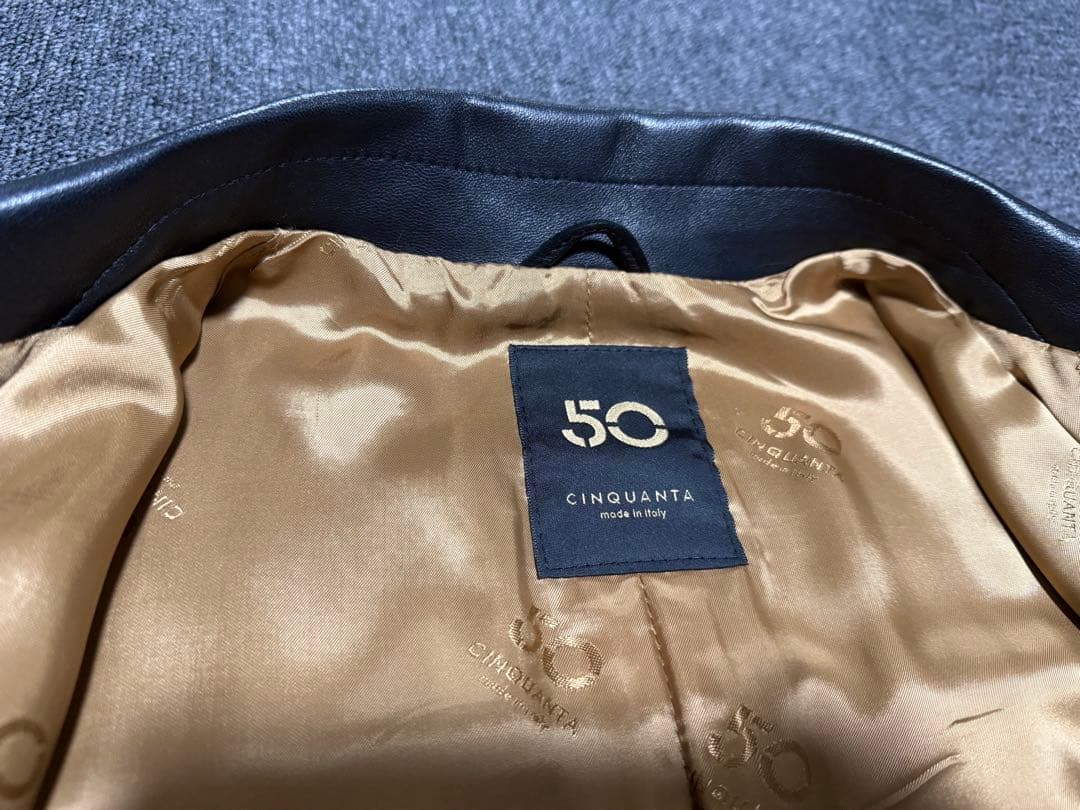 CINQUANTA チンクアンタ ナッパレザー 襟付 シングルライダース黒44