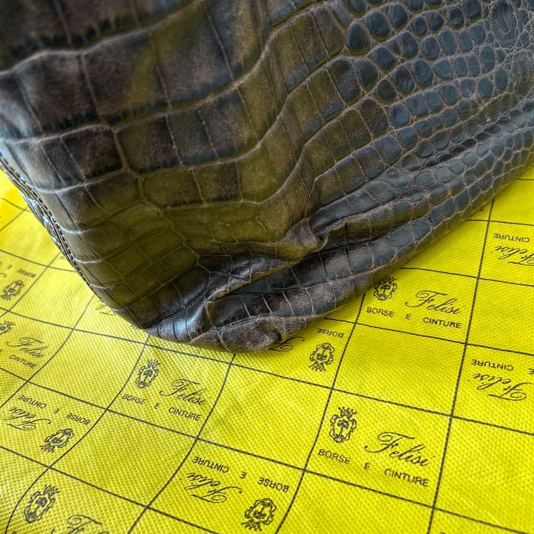 フェリージ トートバッグ クロコ型押し 肩掛け ダークブラウン