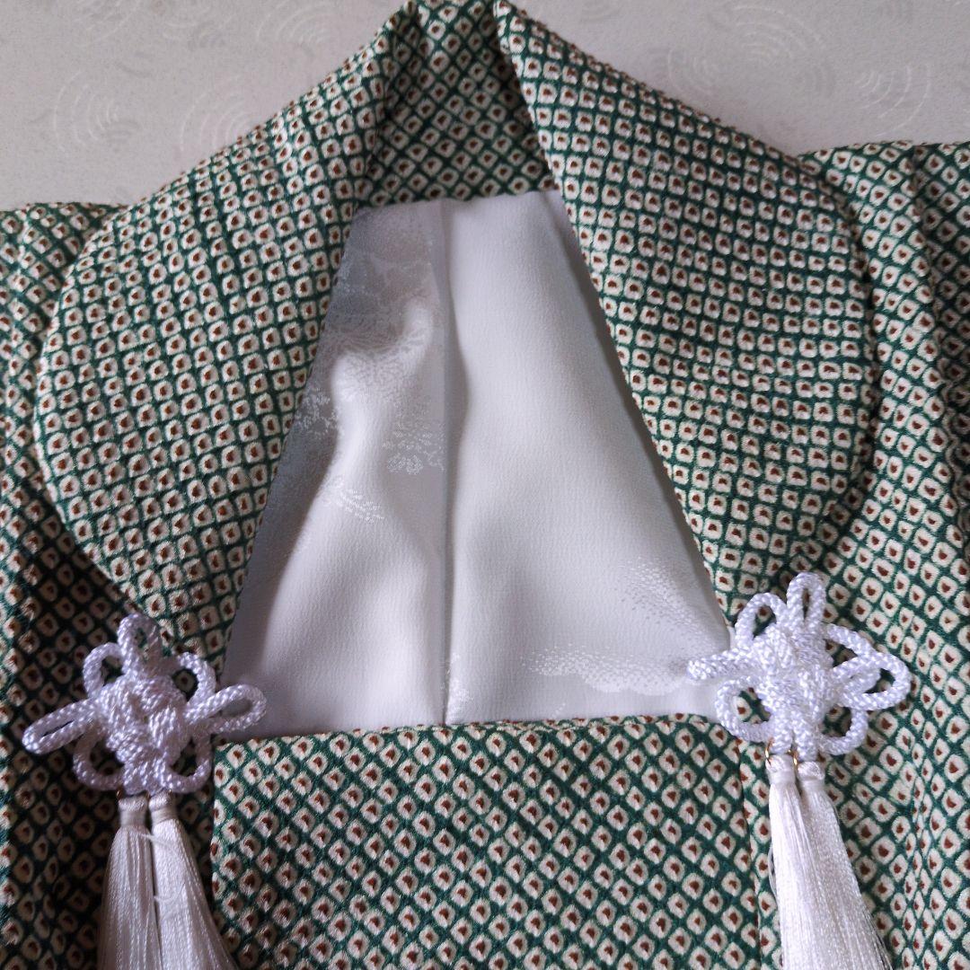 七五三３歳正絹総絞りの被布（モス・グリーン系）中綿無し