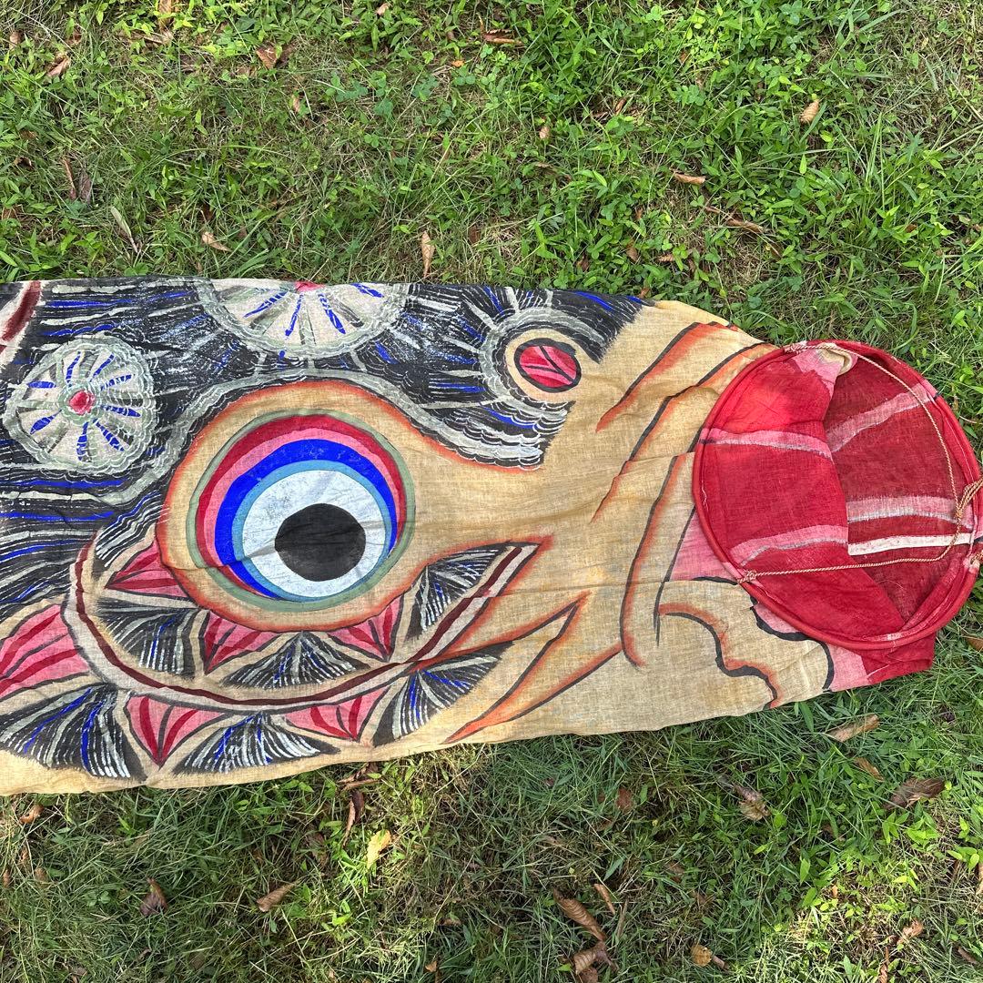 【希少・古布】蔵出しアンティーク鯉のぼり 麻布製 手描き彩色 5.2m 昭和初期