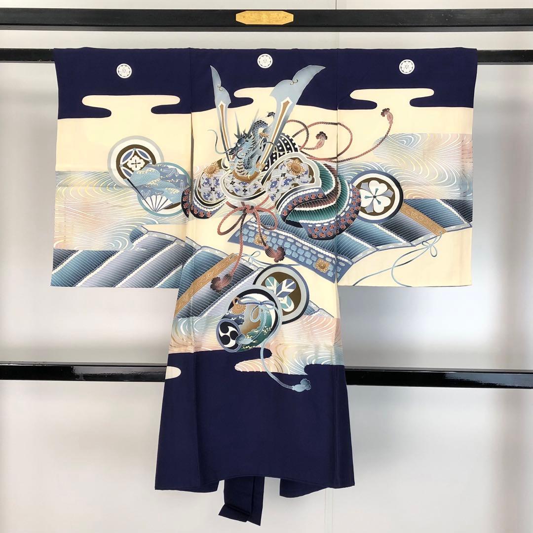 子供着物 お宮参り 七五三 祝着 襦袢付 兜に龍 金銀彩 CK-7363