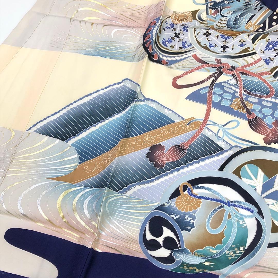 子供着物 お宮参り 七五三 祝着 襦袢付 兜に龍 金銀彩 CK-7363