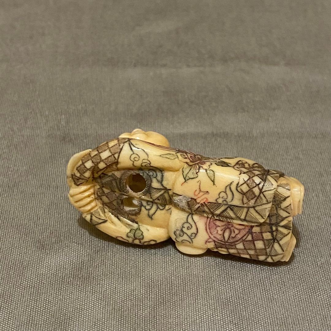 古美術 在銘 山口 カバ牙 根付 河馬 骨董 Netsuke 人物 彫刻⑤