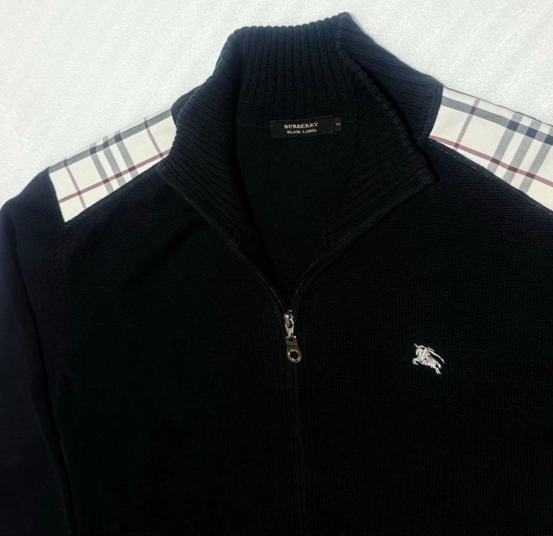 バーバリー　サイズ3 ブラックニット ジップアップ セーター ノバチェック