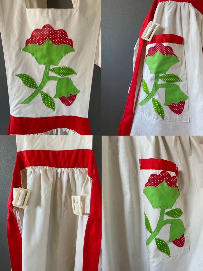 アンティーク ビンテージ 70s 大柄 花柄 キナリ白エプロンドレス ワンピース