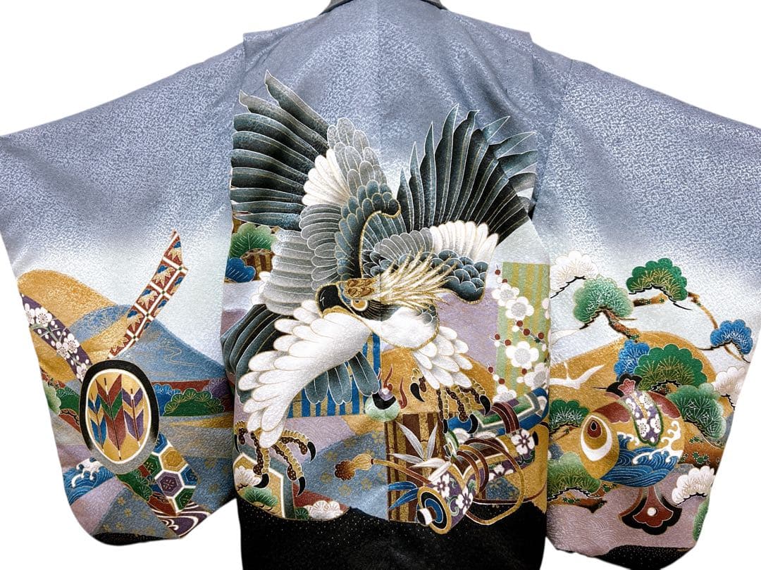 刺繍入り!!七五三　5歳　男の子　フルセット　一式　グレー　ゴールド　鷹