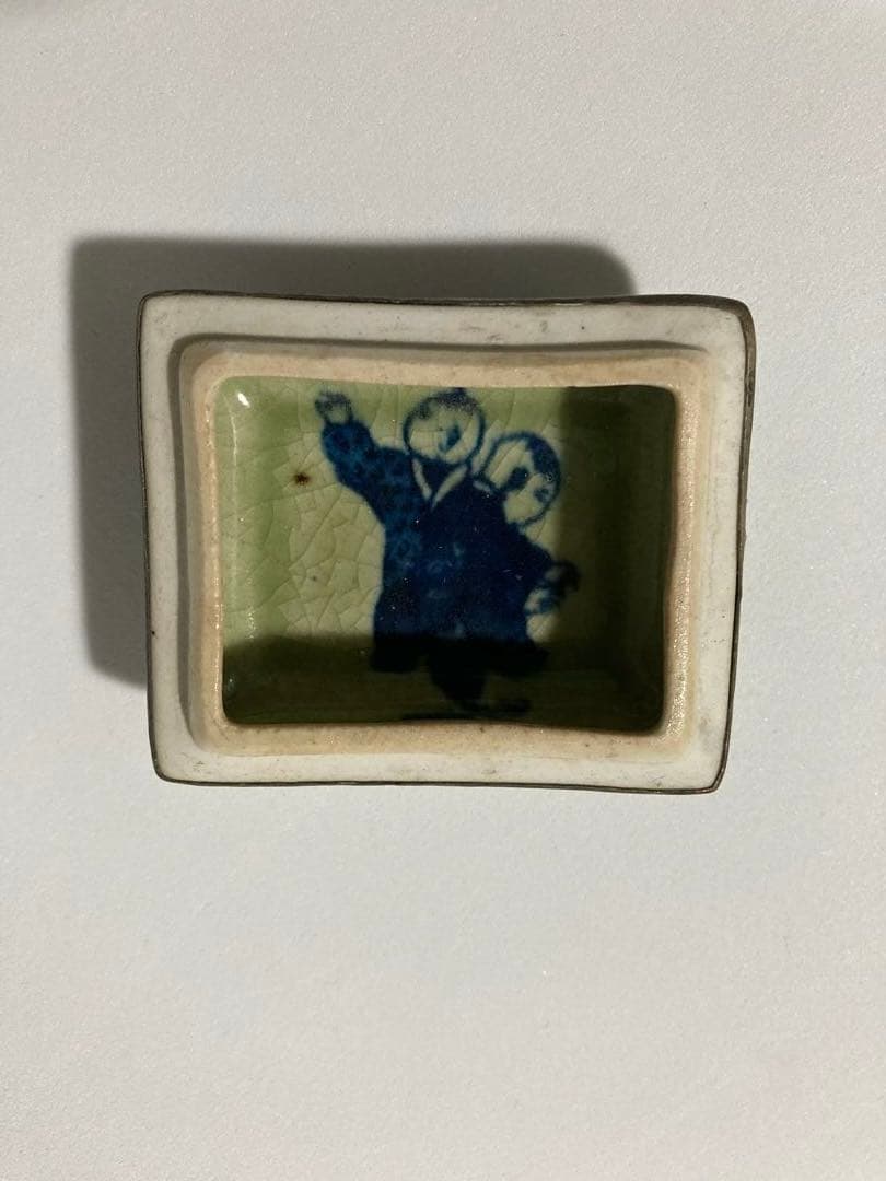 金工足銀 光緒年製刻印 龍金具染付唐子図 蓋物 小物入