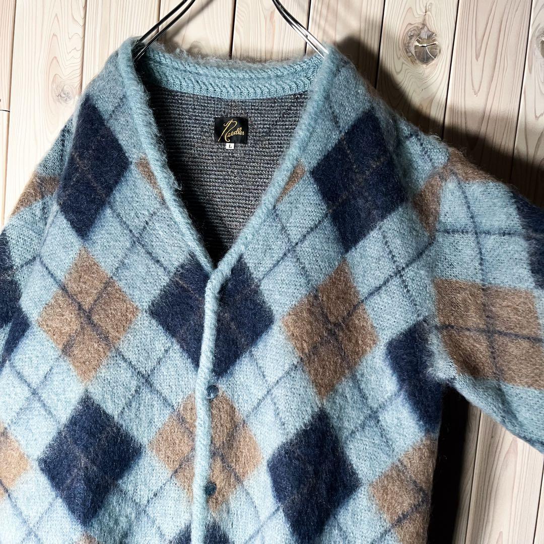 【極美品 コラボ L】ニードルズ 総柄 ダイヤ モヘア カーディガン