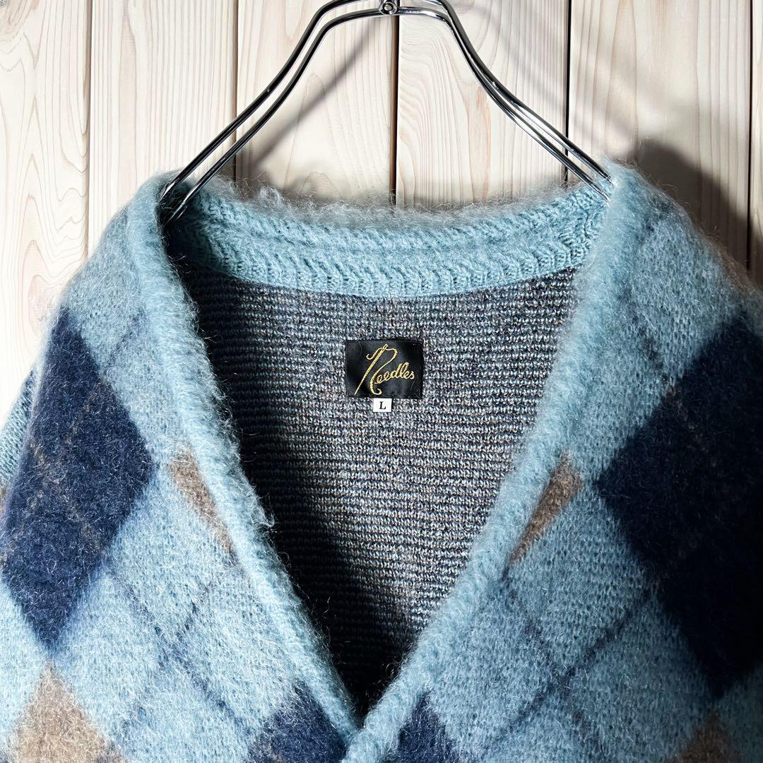 【極美品 コラボ L】ニードルズ 総柄 ダイヤ モヘア カーディガン