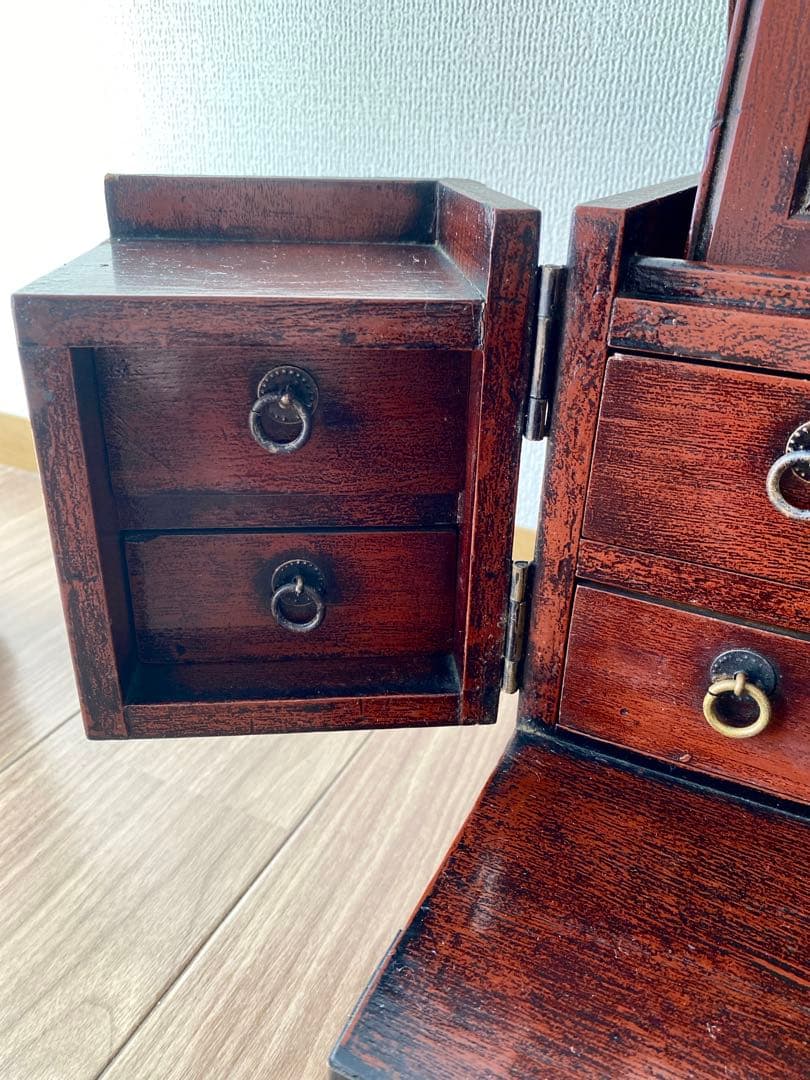 木製からくり鏡台 アンティークドレッサー 年代物