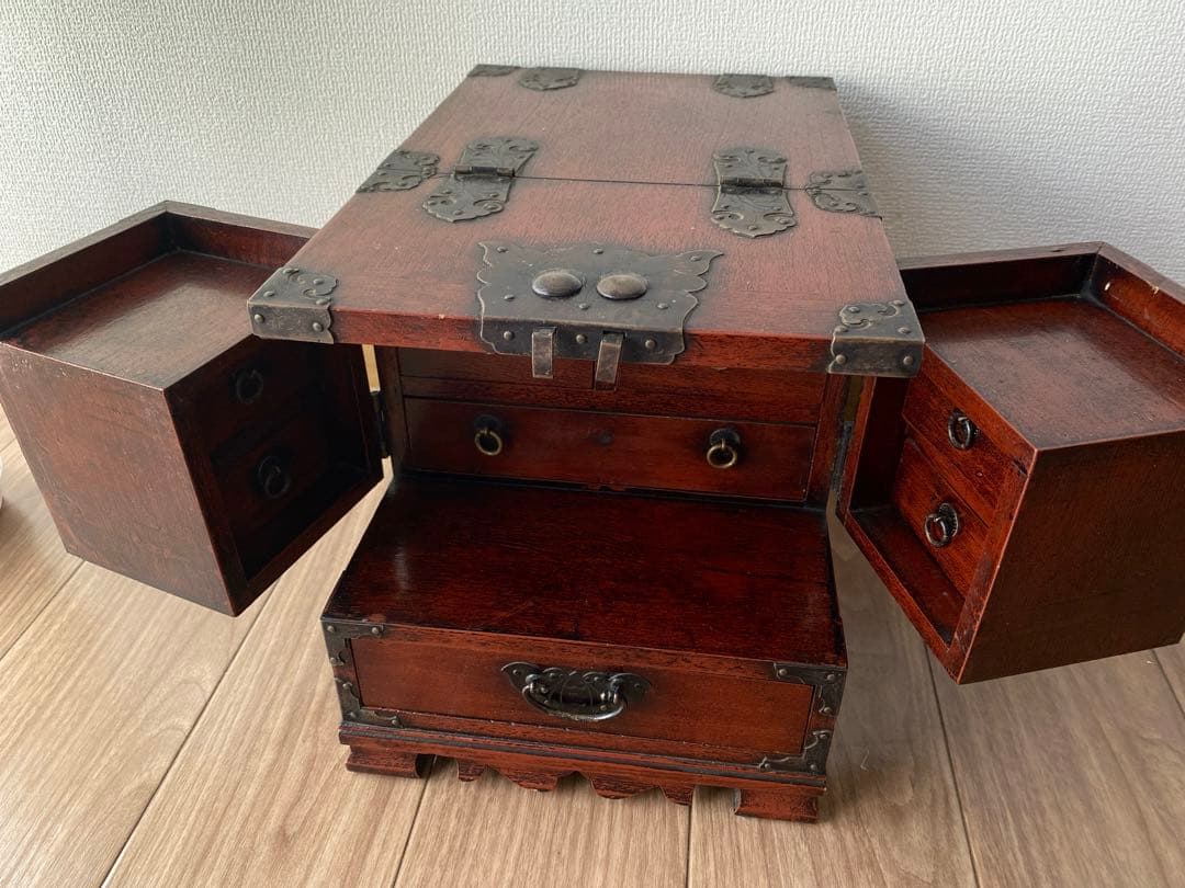 木製からくり鏡台 アンティークドレッサー 年代物