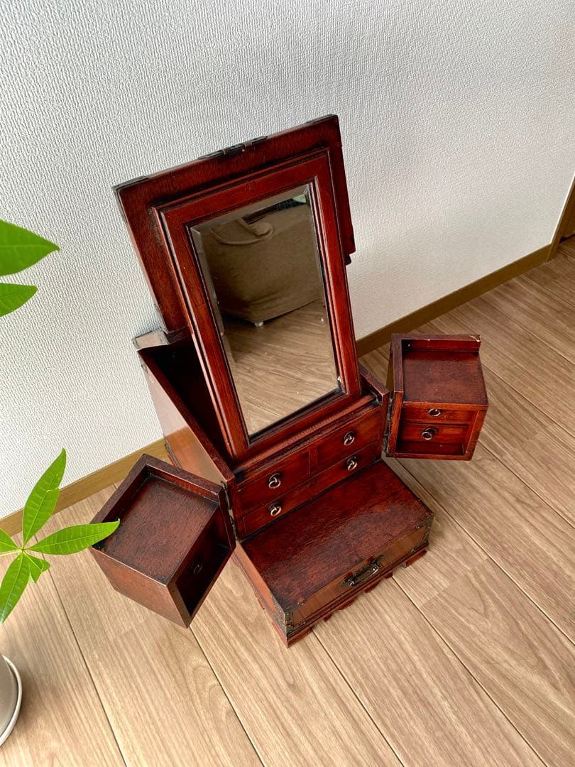 木製からくり鏡台 アンティークドレッサー 年代物