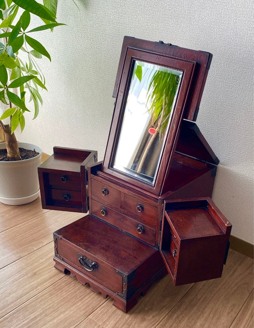 木製からくり鏡台 アンティークドレッサー 年代物