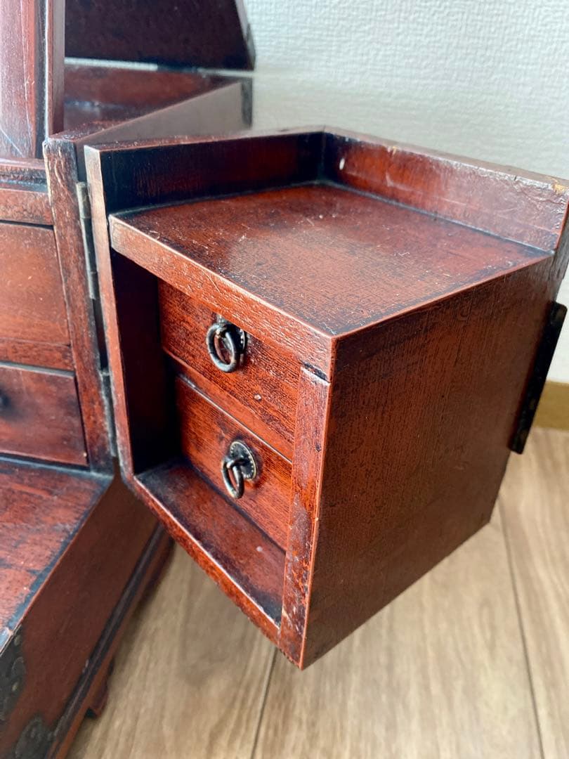 木製からくり鏡台 アンティークドレッサー 年代物