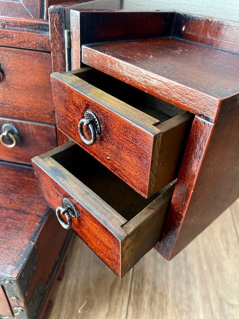 木製からくり鏡台 アンティークドレッサー 年代物