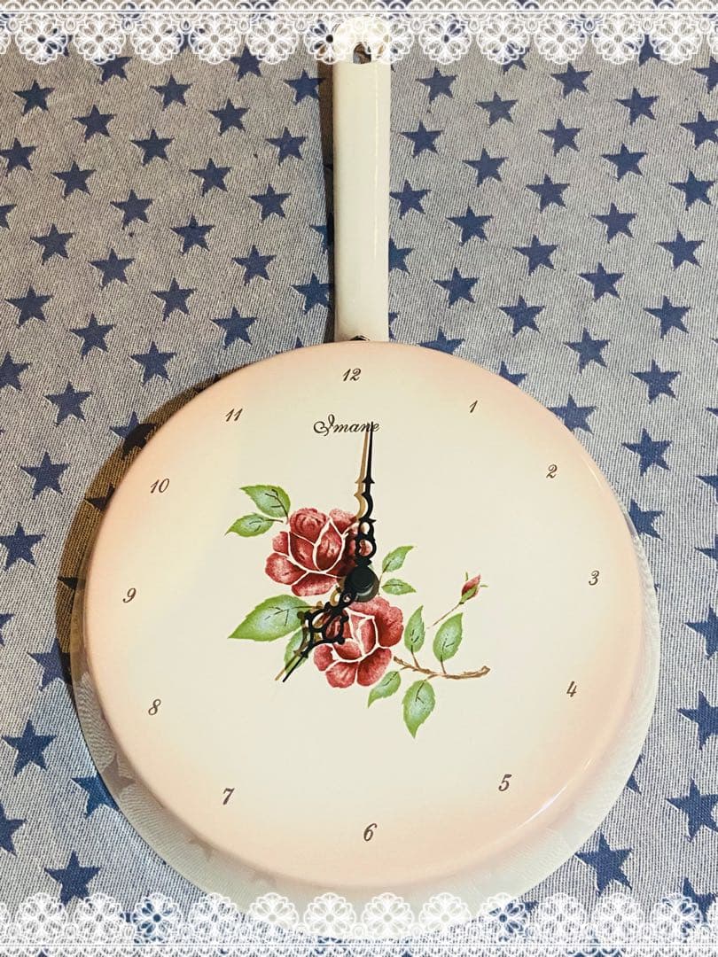 イマン　スカーレットローズ　※時計壊れあり ホーローフライパン型掛け時計