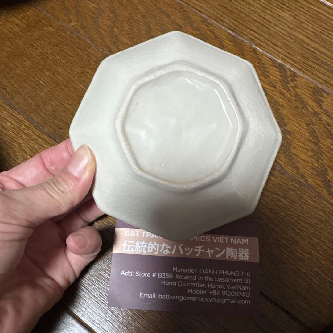 BAT TRANG 八角形皿 白赤 バッチャン焼き