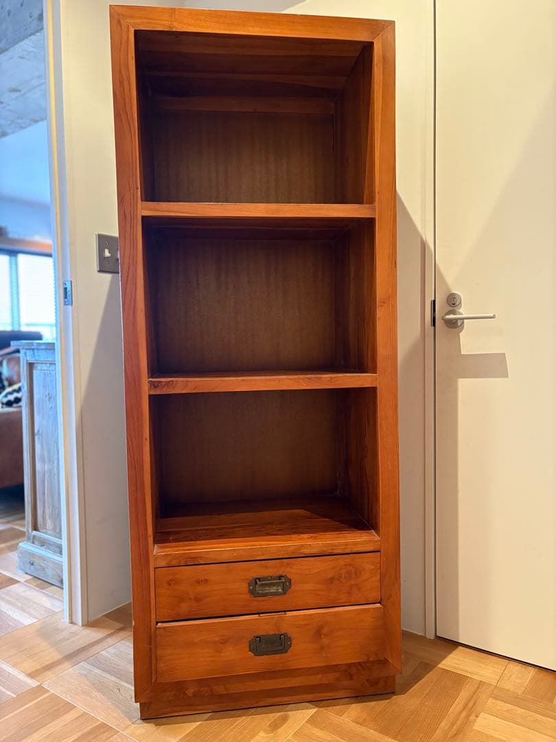 オールドチーク 無垢材 ブックシェルフ 3段+引き出し×2 価格交渉歓迎
