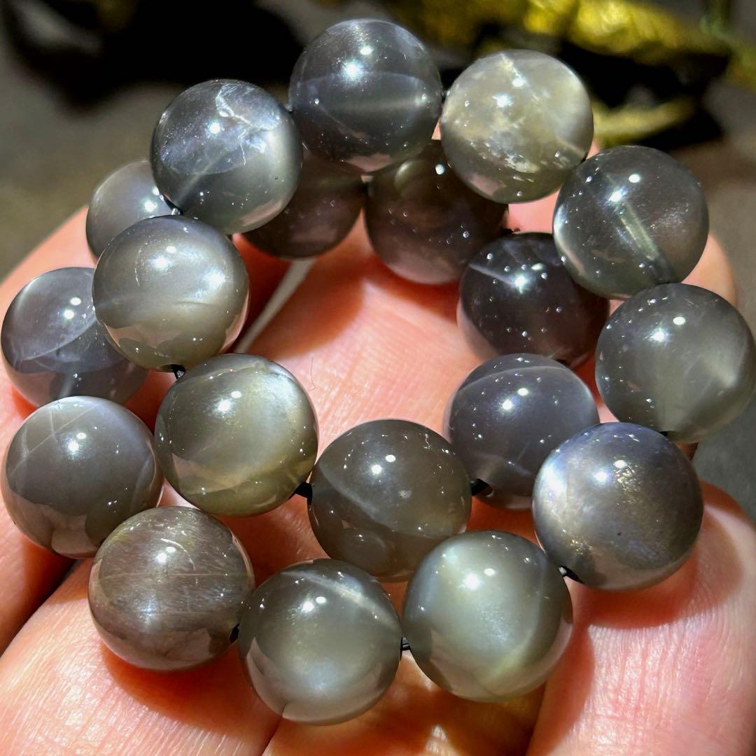 ☆別格高級品！来福開運宝珠⑦！ブラックサンムーンストーン　ブレス