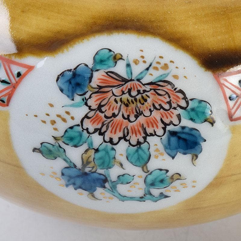 九谷焼　秋塘陶園　中村翠恒作　色絵　丸花文　透かし蓋　香炉　共箱　C　R9250