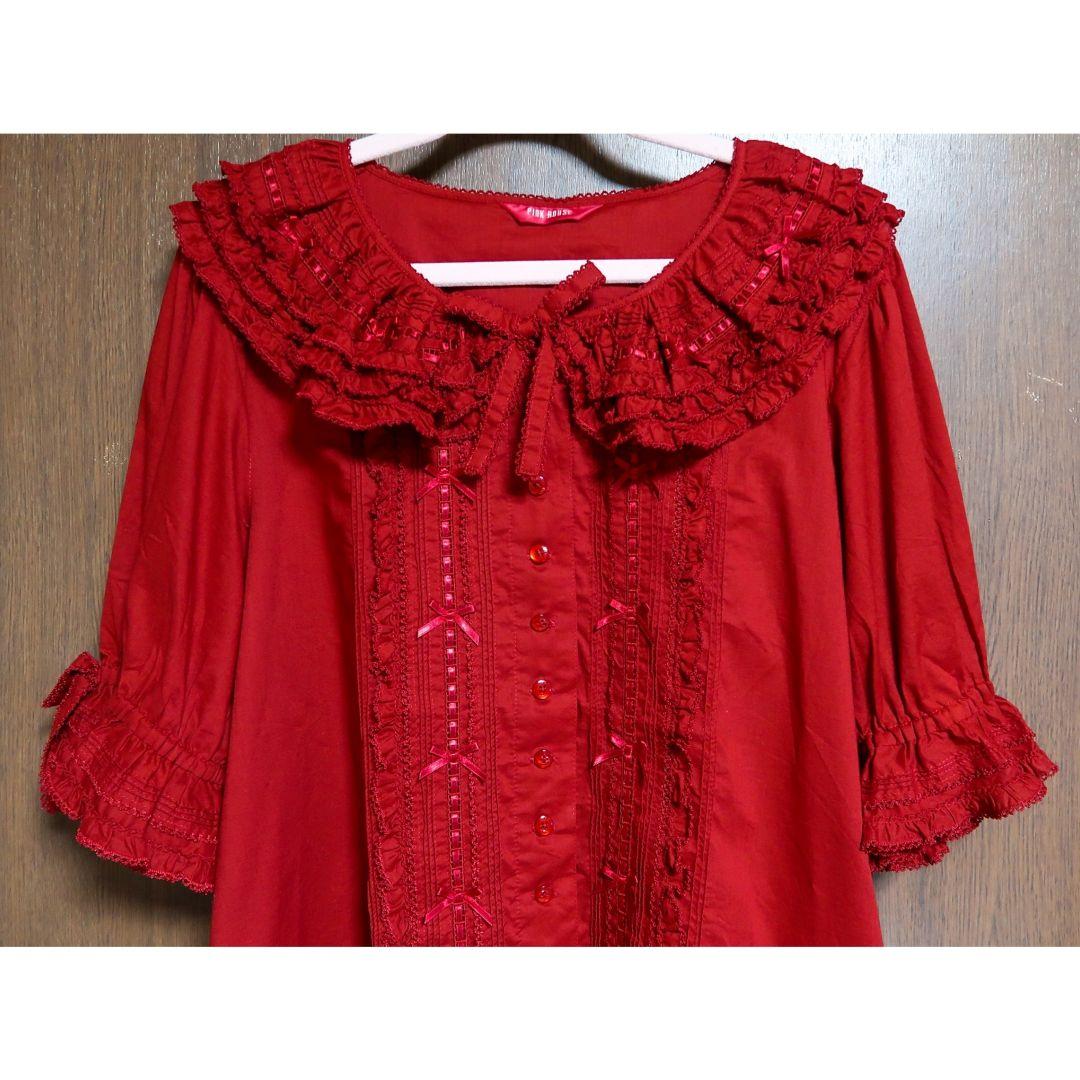 PINK HOUSE ローンフリルブラウス 赤