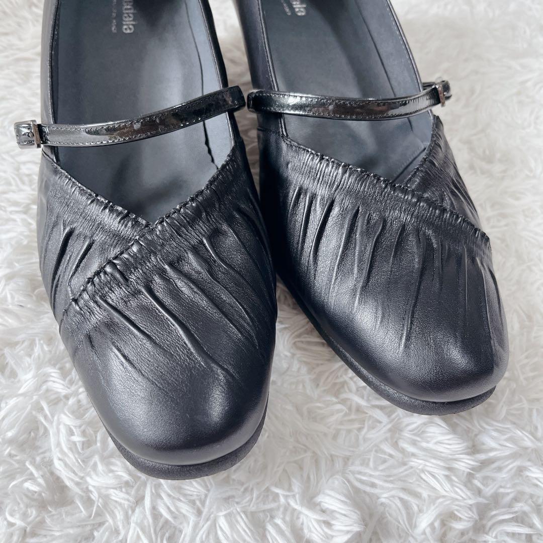未使用✨アシックスペダラ　コンフォートシューズ　ストラップ　オールレザー　黒