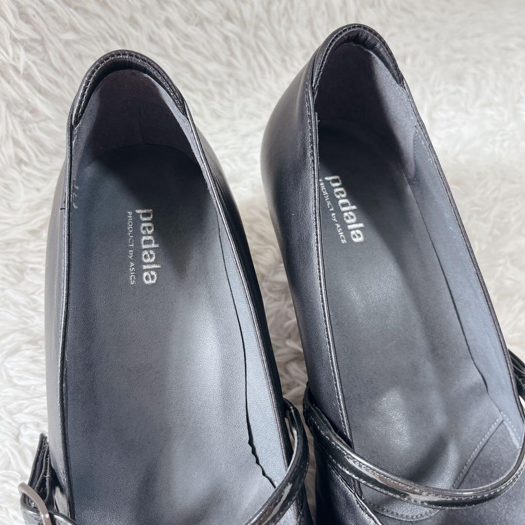 未使用✨アシックスペダラ　コンフォートシューズ　ストラップ　オールレザー　黒