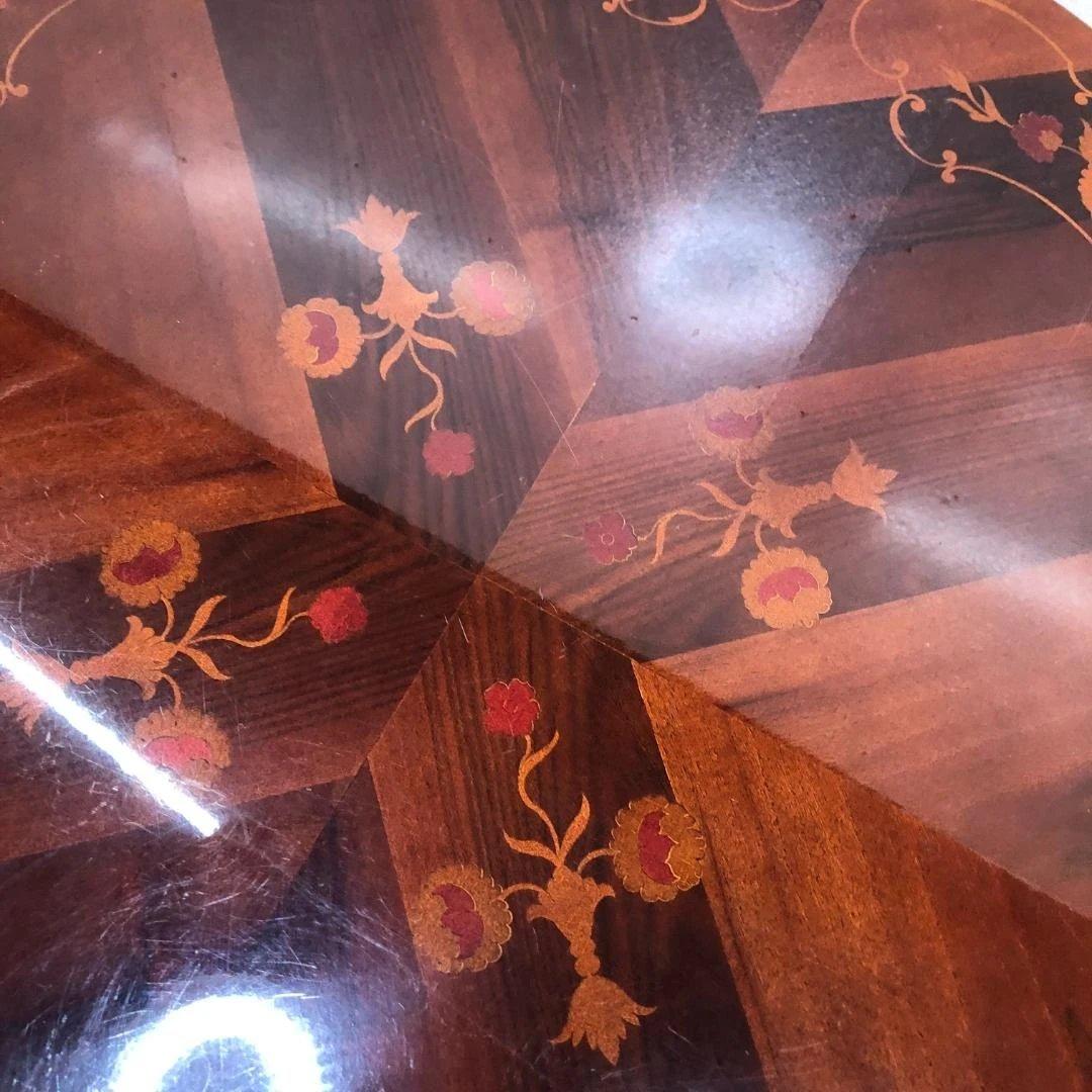 送料無料 ヨーロピアン調 象嵌装飾 丸テーブル ダイニングテーブル251127