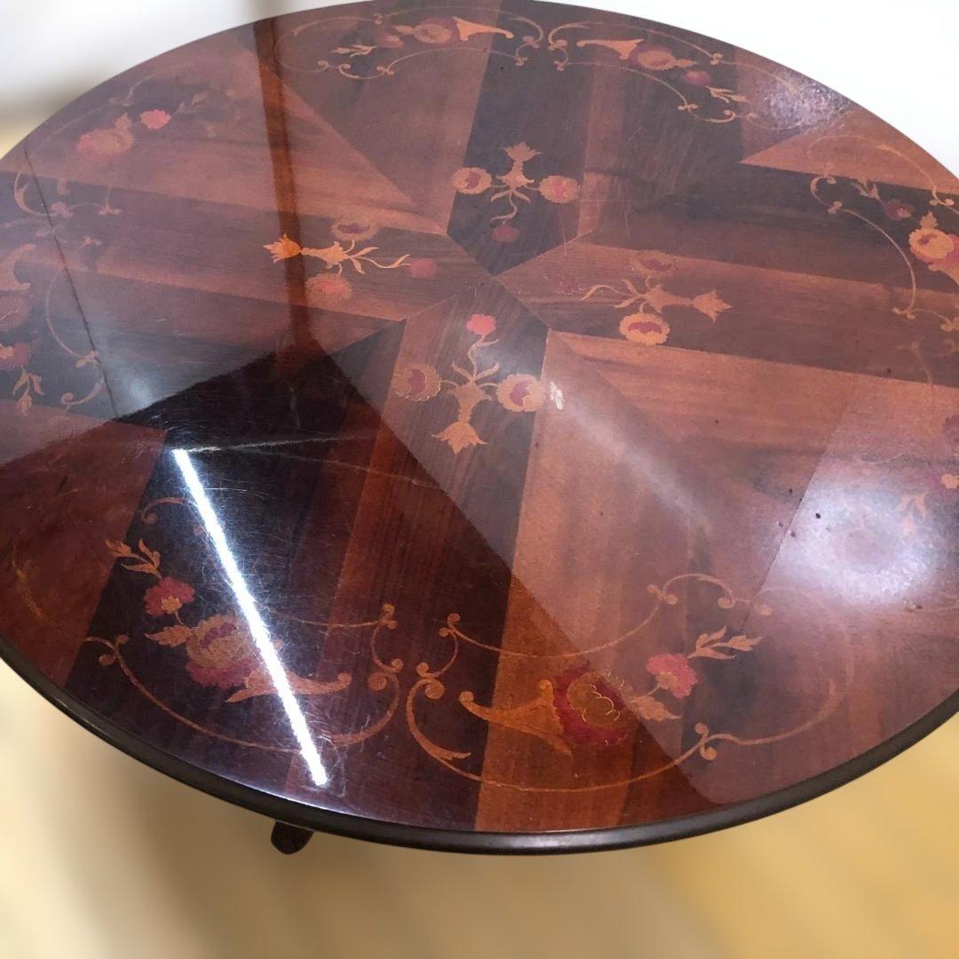 送料無料 ヨーロピアン調 象嵌装飾 丸テーブル ダイニングテーブル251127