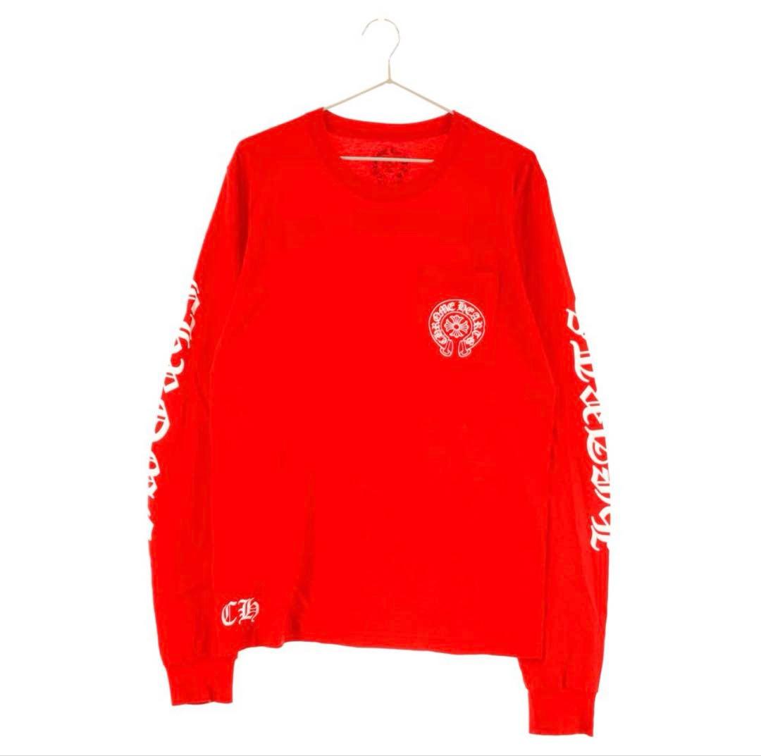 クロムハーツ スクロールプリントロゴ長袖Tシャツ レッド