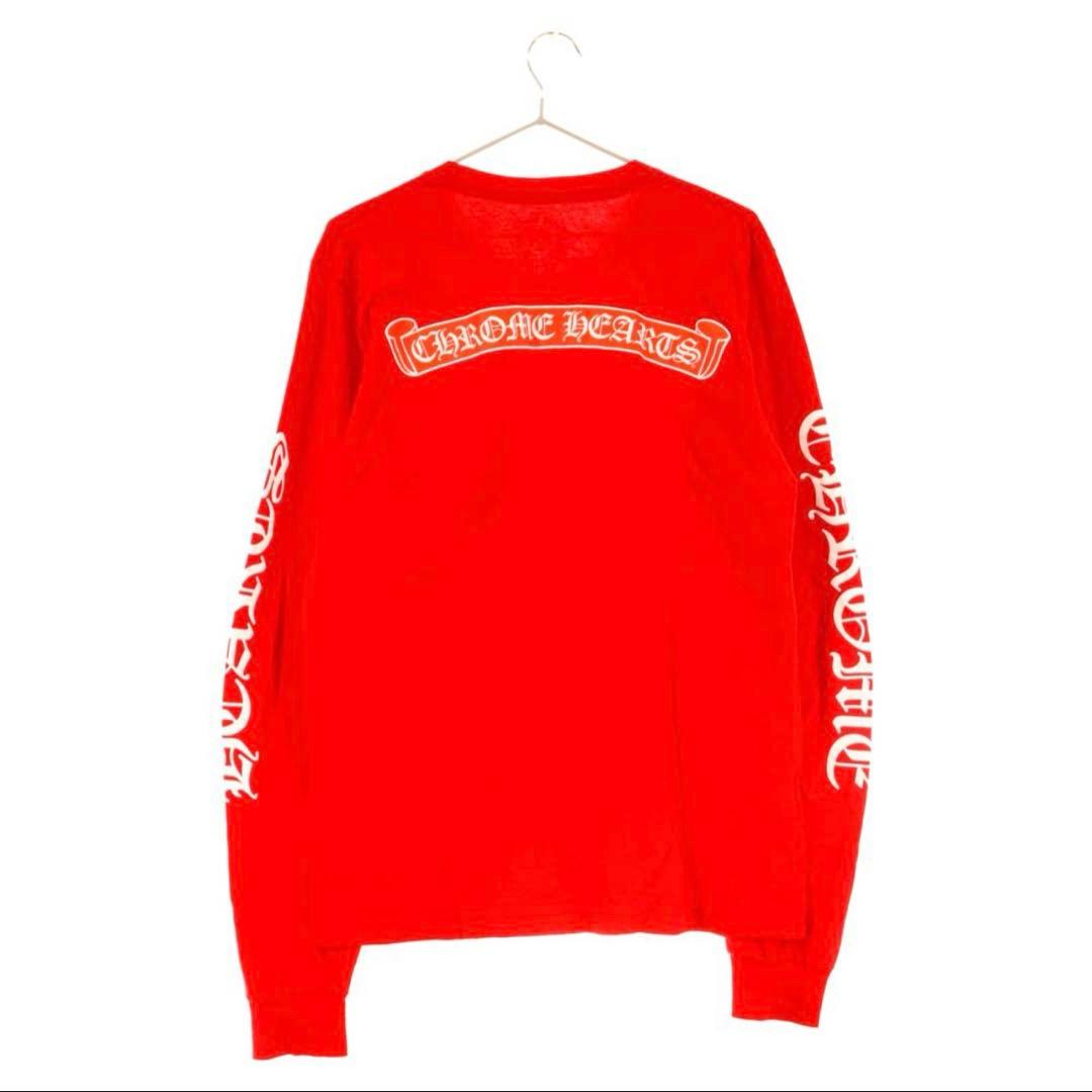 クロムハーツ スクロールプリントロゴ長袖Tシャツ レッド