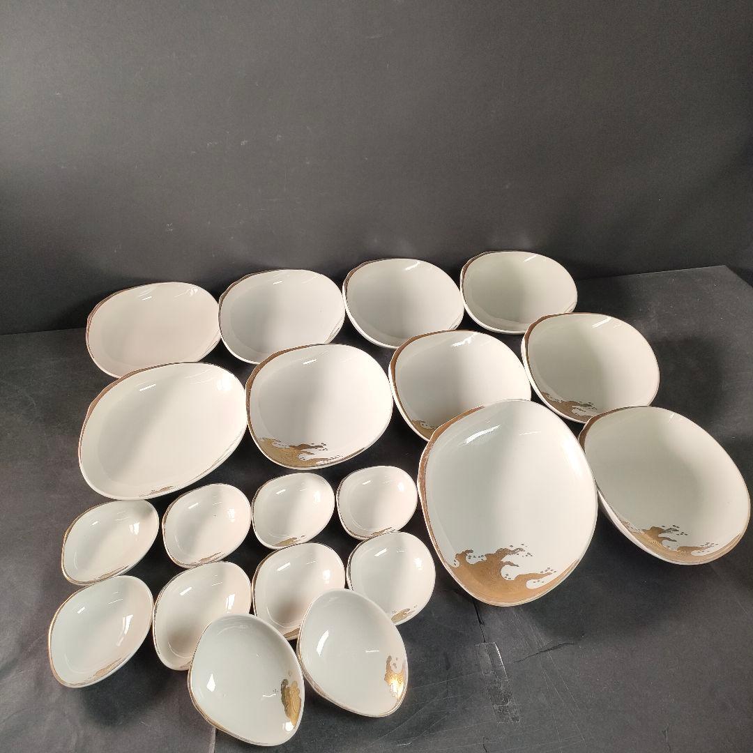 C10-2/金彩波文銘々皿 大皿10客・小皿10客/和食器/懐石料理/懐石道具