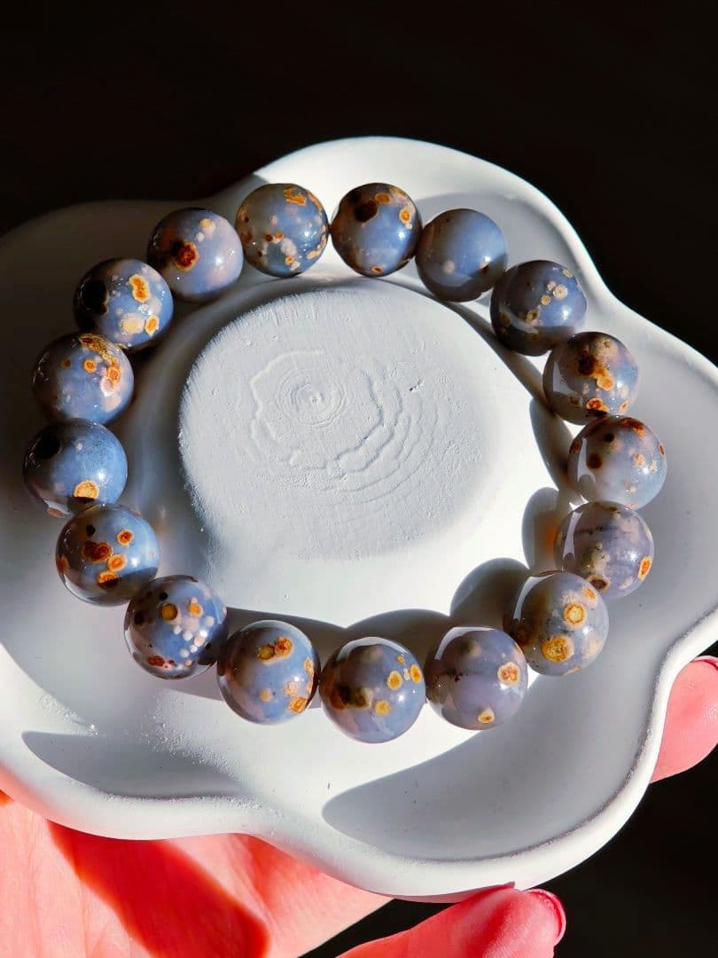 ​【希少】天然石 星空玛瑙ブレスレット1点物 夜桜瑪瑙11㍉16㌢​浄化唯一無二