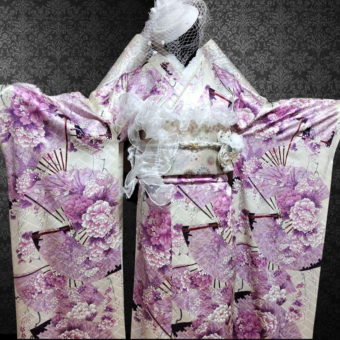 振袖フルセット(9点)・成人式・くすみ・紫・ピンク・金彩加工・胴裏正絹・逸品