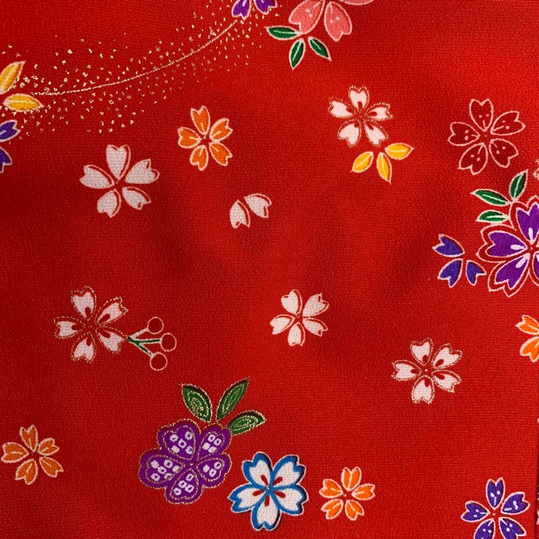 602agu1□七五三 三歳 女の子 着物&被布&長襦袢 金彩 桜□美品