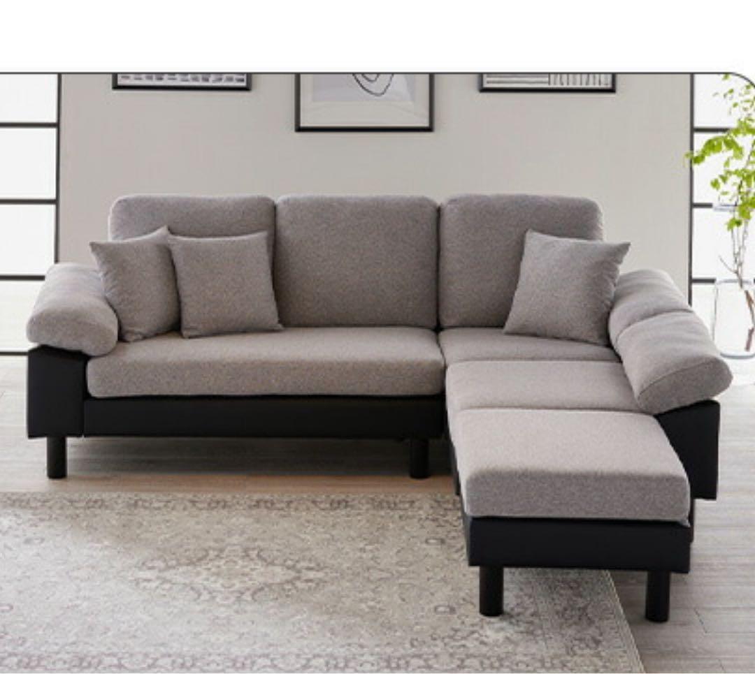ソファ　ソファセット　ソファベッド　L字ソファ　フロアソファ　グレー×ブラック