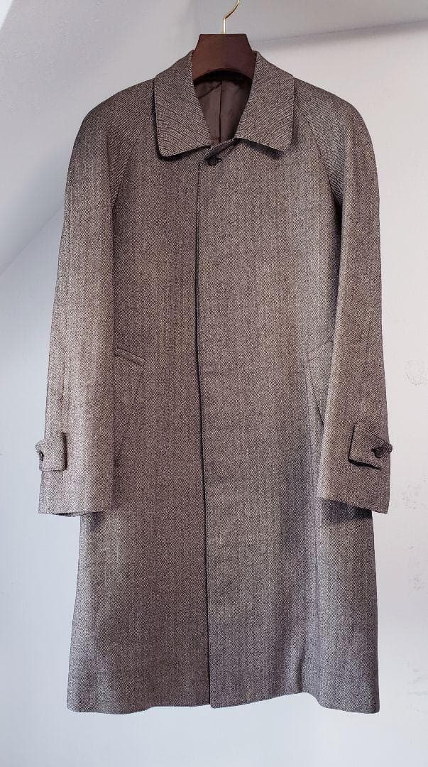 日本製 最高級素材 カシミヤ・シルク・ウール ヘリンボーン ロングコート フカキ